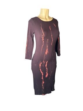 Women 34 US-4 Jarbo Long Slv Ruched Pima Cotton Brown Midi Stretch Dress